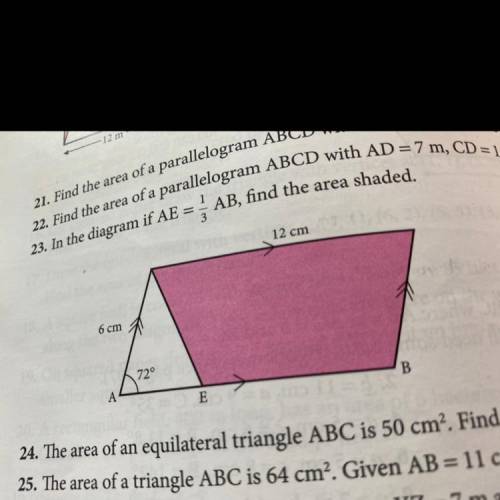 In the diagram if AE = AB, find the area shaded.