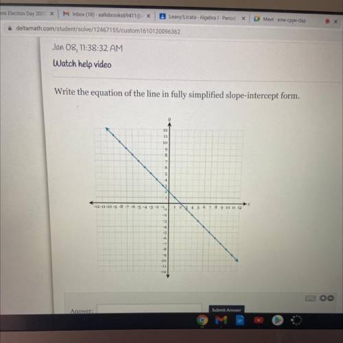 Write the equation of the line in fully simplified slope-intercept form.

Can someone please help