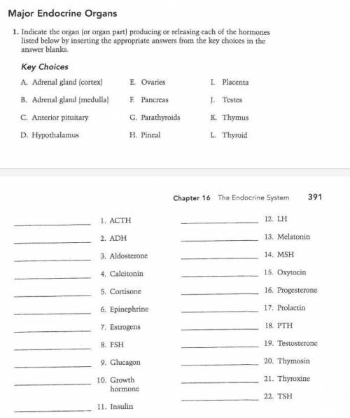 Indicate the organ (or organ part) producing or releasing each of the hormones listed below.