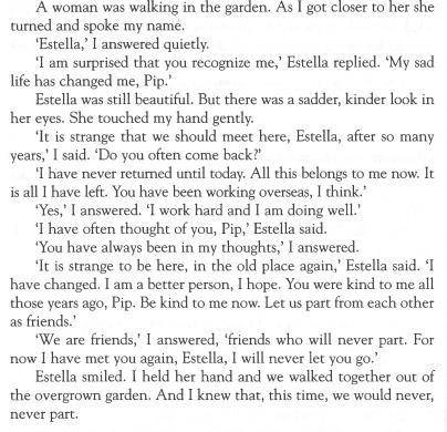 Twist the ending of 'Great Expectations' by Charles Dickens according to your imagination.

[endin