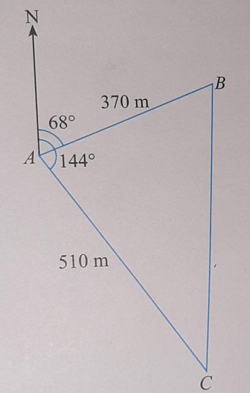 Given that AB = 370 m and AC = 510 m, find

(i) the distance between B and C,(ii) ACB,(iii) the be