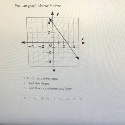 For the graph shown below:

2
XA
-4
o
2
4
-2
-2
-4
1. Find the y-intercept.
2. Find the slope.
3.