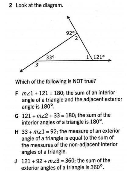 Look at the diagram.

Which of the following is NOT true?
The answer choices are in the picture be
