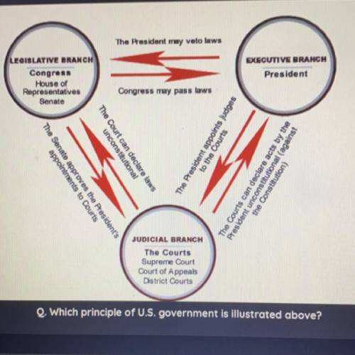 Which principle of u.s government is illustrated above ?

a. separation of powers 
b. checks and b