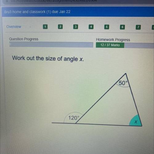 Work out the size of angle
X.
50°
120°