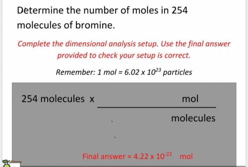 Determine the number of moles in 254 molecules of bromine.