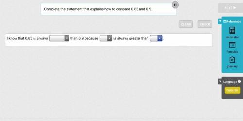 Complete the statement that explains how to compare 0.83 and 0.9.