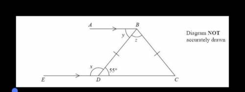 AB and EDC are parallel lines.

BD = BC
Angle BDC = 55°
(a) (i) Work out the size of angle x.
....