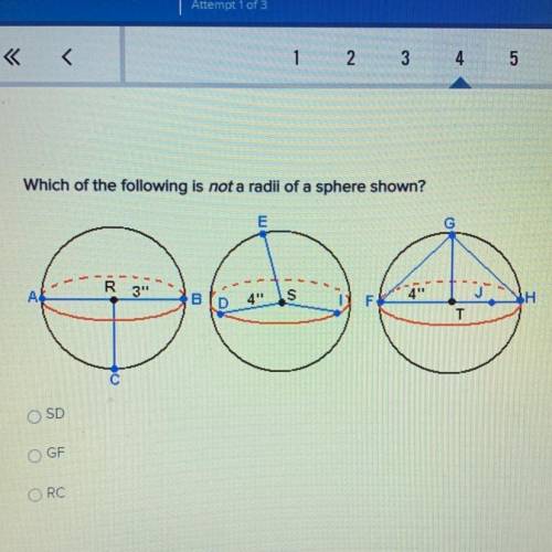 Which of the following is not a radii of a sphere shown?
