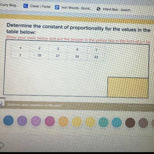 Determine the constant of proportionality for the values in the table below