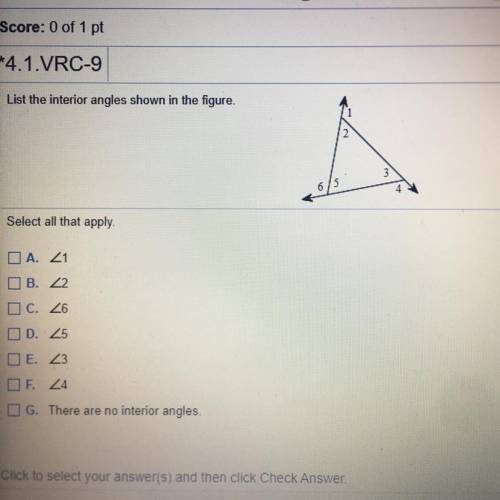 List the interior angles shown in the figure