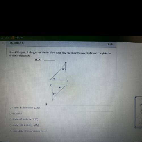 State if the pair of triangles are similar. If so, state how you know they are similar and complete