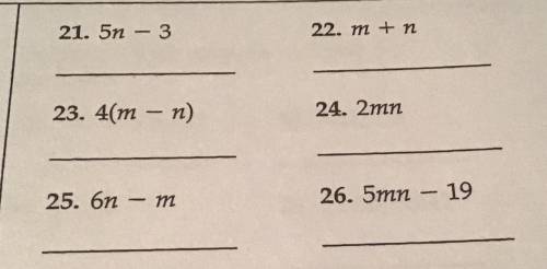 (Evaluate the expressions for m=6 and n=2)

Can somebody plz help answer all these questions corre