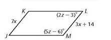 JKLM is a parallelogram.Find angle L