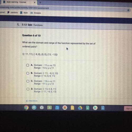 What are the domain and range of the function represented by the set of

ordered pairs?
{(-11, 11)