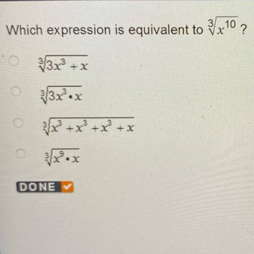 Which expression is equivalent to ^3 square root x^10