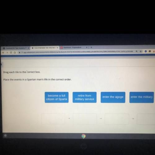 Drag each tile to the Correct box

Place the events in a Spartan man's life in the correct order.