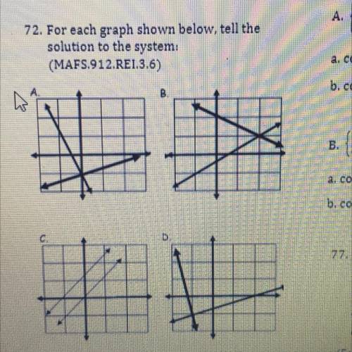 72. For each graph shown below, tell the

solution to the system:
(MAFS.912.RE1.3.6)
B
G
D