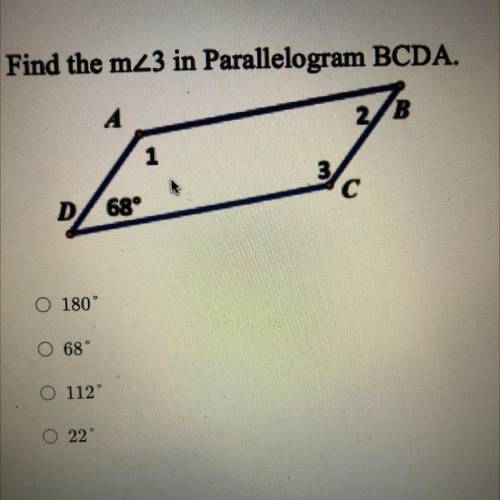 Find the m3 in parallelogram BCDA
PLEASE HELP