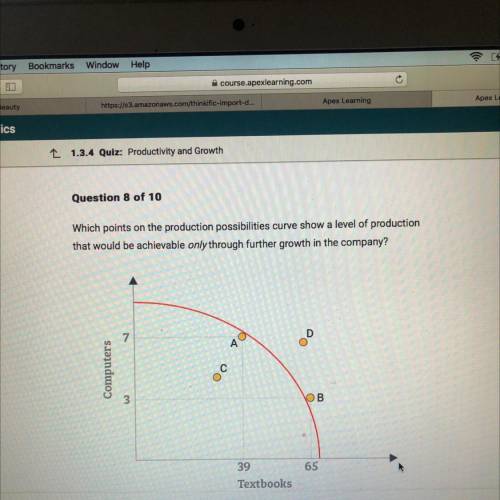 Which points on the production possibilities curve show a level of production

that would be achie