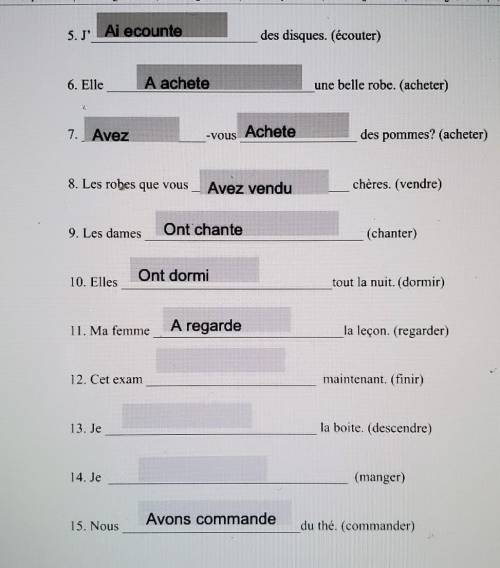 This is french 2 please helpp. Regular passe Compose practice. Whats 12, 13, and 14