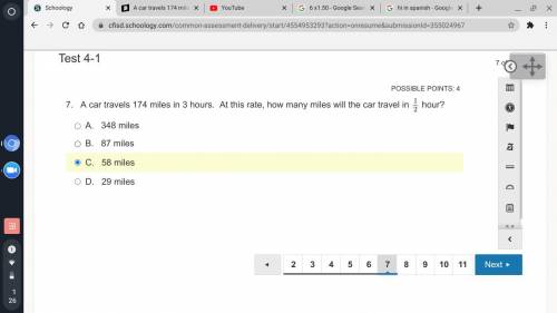 SHOW WORK A car travels 174 miles in 3 hours. At this rate, how many miles will the car travel in 1