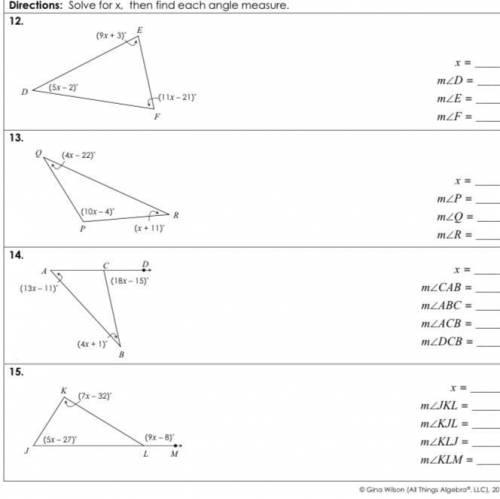 Directions: Solve for x, then find each angle measure.