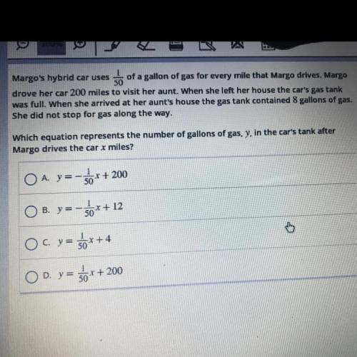 SOMEONE HELP NOW IM ON A TIMED TEST

Margo's hybrid car uses 56 of a gallon of gas for every mile