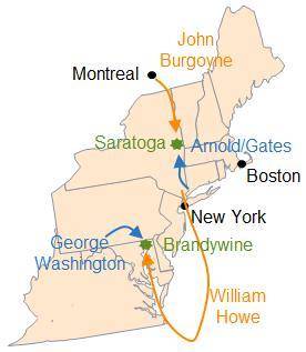 [TIMED!]This map shows the movements of the British and American armies in 1777 during the Revoluti