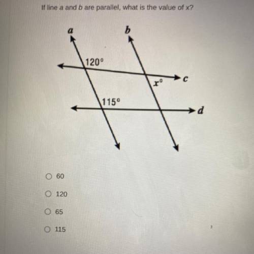 If line a and b are parallel, what is the value of x? 
Please help me