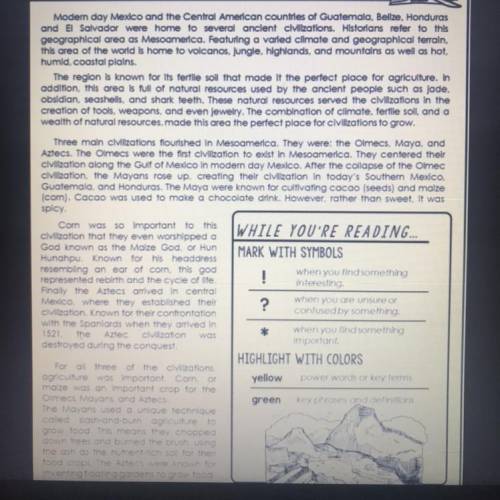 Today your going to read about Mesoamérica and first read the passage and then answer. Question num