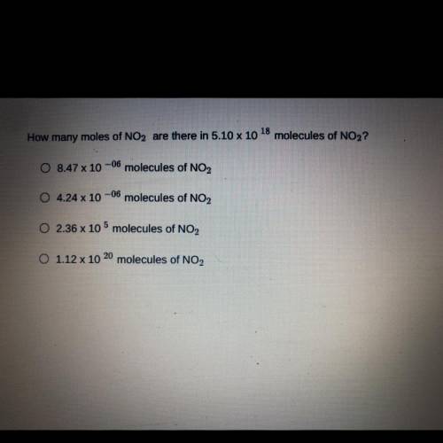 How many moles of NO2 are there in 5.10 x 10 18*molecules of NO2?