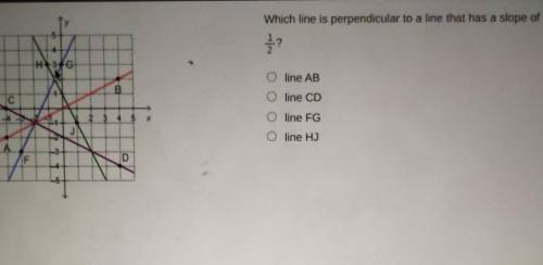 Which line is perpendicular to a line that has a slope of 1/2?