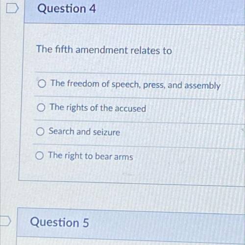 The fifth amendment relates to
Can one y’all answer please