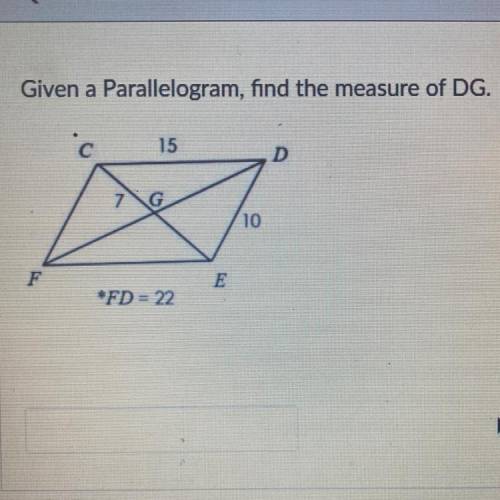 Given parallelogram find the measure of DG￼￼