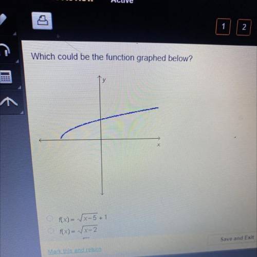 Which could be the function graphed below

f(x)= √x-5+1
fx)=√x-2
f(x)=√x
f(x) = √x + 4