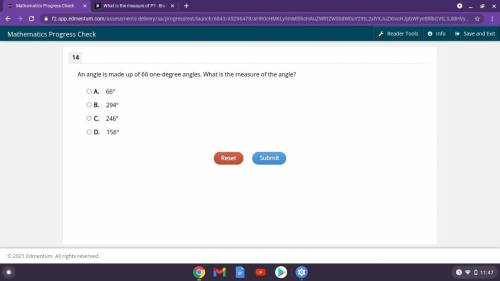 An angle is made up of 66 one-degree angles. What is the measure of the angle?