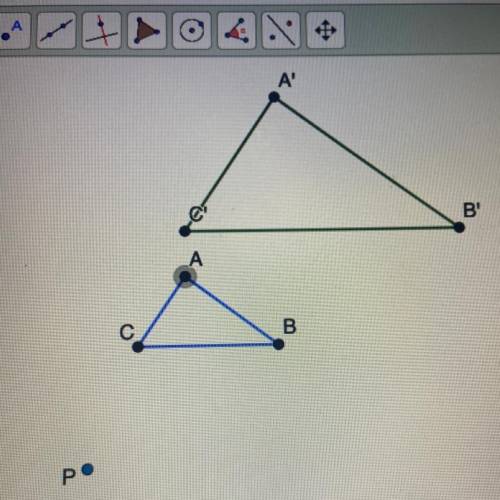 Triangle A'B'C' is a dilation of triangle ABC using center P and scale factor 2

1. What do you th