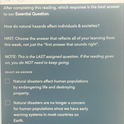 I couldn’t fit the whole question in so the last two options are

-Natural disasters are so rare t