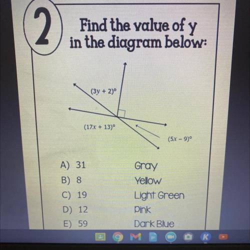 Find the value of

Y
in the diagram below:
(3y + 2)°
(17x + 13)º
(5x - 90°
PLZZZ CAN SOMEONE HELPP