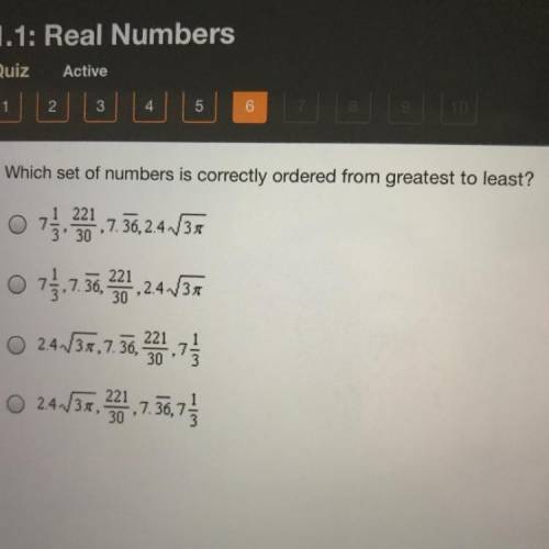 Which set of numbers is correctly ordered from greatest to least?

07:30,7.56,24./37
0.75,7.36, 32