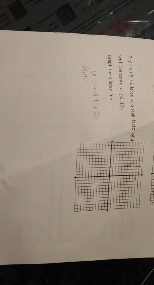 7) y = x + 9 is dilated by a scale factor of 4 with the center as (-3, 10). Graph the dilated line.