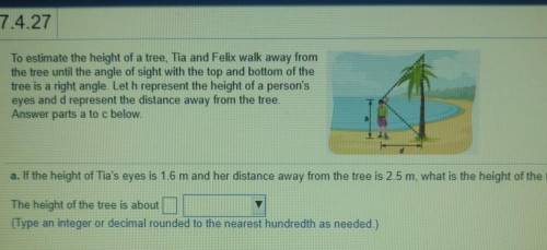 Help please! :(

To estimate the height of a tree, Tia and Felix walk away from the tree until th