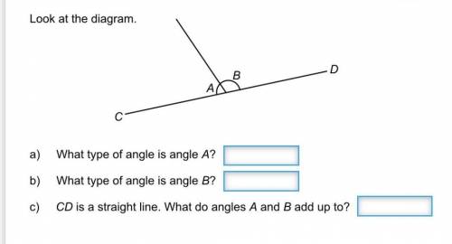 CD is a straight line. what does angles A and B add up to?