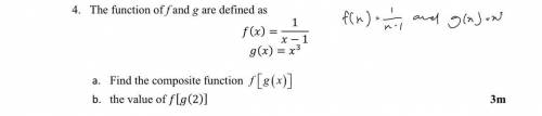 The function of f and g are defined as

f(x) = 1/x - 1
g(x) = x^3
a. Find the composite function f
