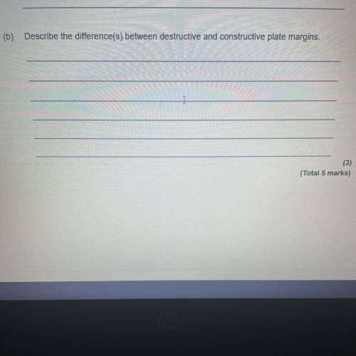 Describe the differences between a destructive and constructive plate margins.

HELP QUICK PLEASE!