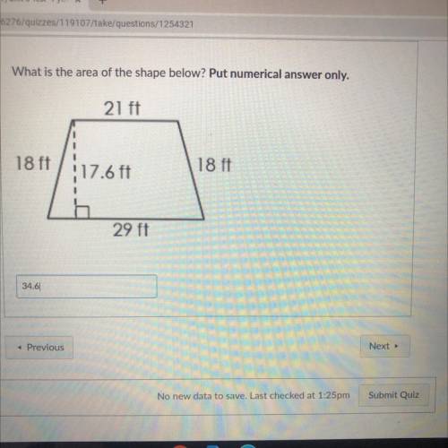 What is the area of the shape below? Put numerical answer only.