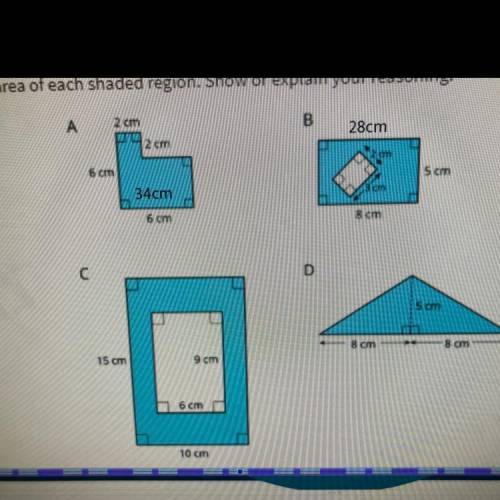 Find the area of each shaded region please help i just need help with C and D