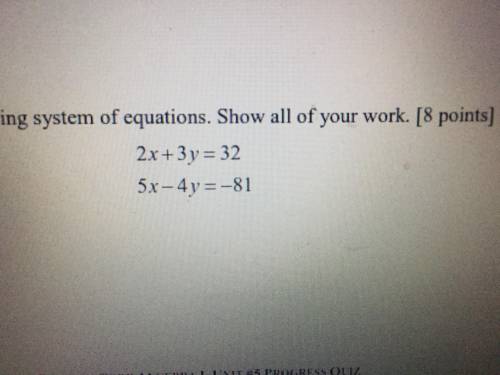 I BEG YOU I WILL DO ANYTHING HELP algebraically solve the following system of equations. Show all y