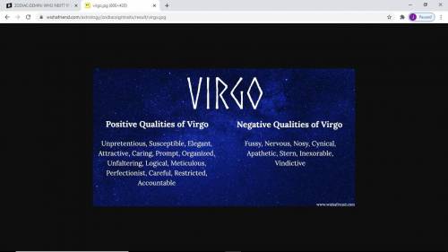 ZODIAC:VIRGO
WHO NEXT?
CANCER OR LIBRA
COMMENT